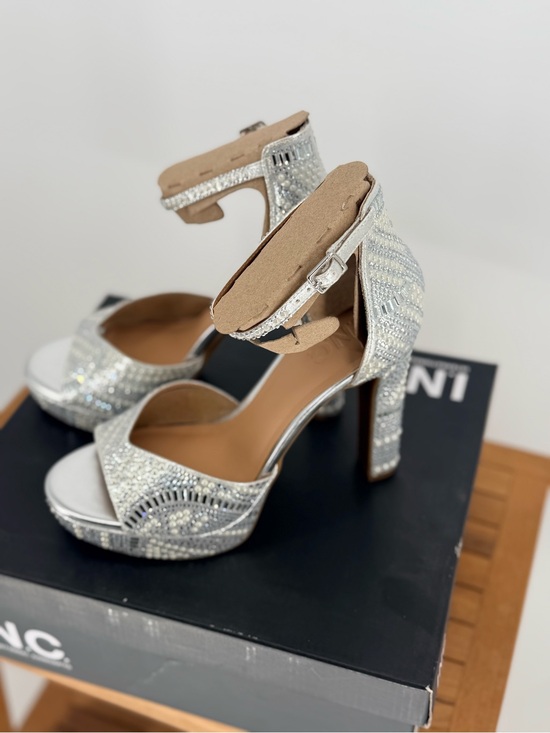 INC International Concepts Shoes - New INC Silver Crystal Platform Ankle Strap Heels - Women SIZE 8